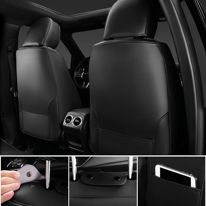 CAR PASS Nappa Leather Bling Diamond Black Red Seat Covers Full Set, Waterproof Calfskin Heavy-Duty Anti-Slip, Universal Fit for 95% Auto SUV Sedan Truck, Glitter Sparkle Shining (Red Rhinestone)