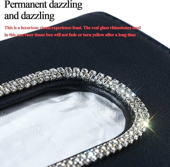 Bling Car Sun Visor Tissue Holder, Sparkling Crystal Rhinestone Visor Paper Towel Mask Box Holder, Glitter Diamond Auto Interior Napkin Cover Case, Universal for Truck SUV Van (Black)