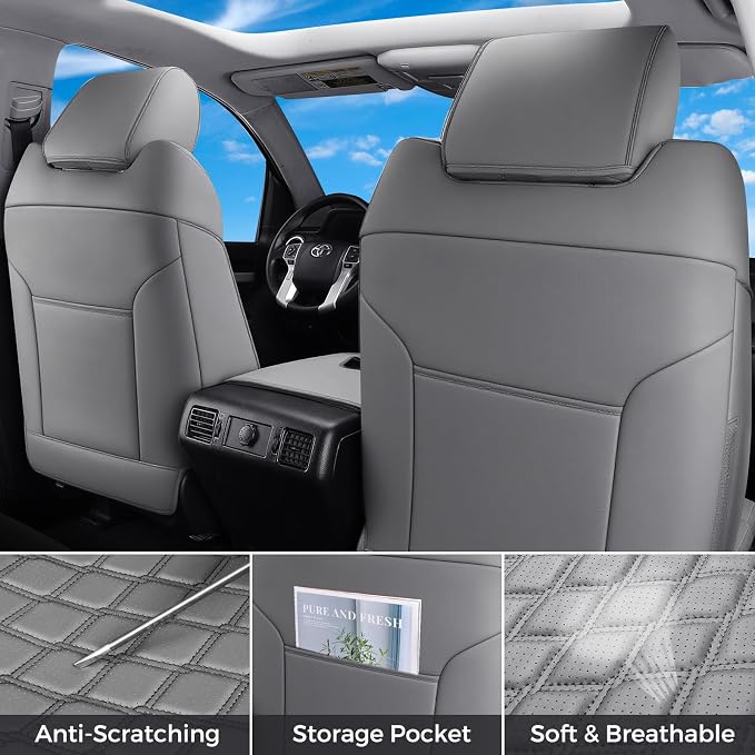 Huidasource Front Car Seat Covers Fit for Toyota Tacoma 2005-2015 All Cab Base Prerunner SR5 Limited TRD Sport Front Row, Full-Cover Waterproof Leather Truck Seat Cushion Covers, Gray