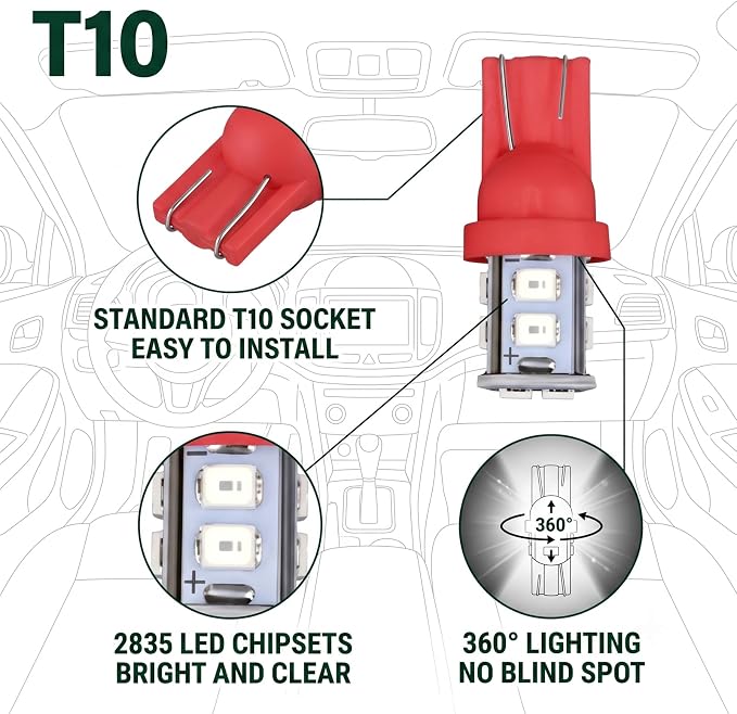 24 PCS LED Car Interior Bulb Kit, Dome Light Fits 194 T10 DE3175 578 31mm 42mm Size Replacement for Map License Plate Door Side Marker Cornering Trunk Lights (Red)