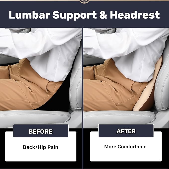 Coverado Lumbar Support and Car Neck Pillow, Ergonomic Memory Foam Desk Chair Cushion and Headrest Pillow for Car Office Chair, Sciatica & Neck & Tailbone Cushion