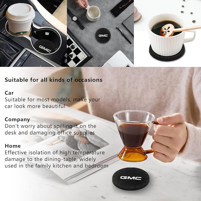 Car Cup Holder Coaster for GMC Sierra Denali Canyon Terrain Yukon Jimmy Acadia Recessed Silicone Cupholder Coaster Interior Accessories 2.75in 2Pack