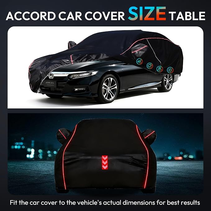 Car Cover Waterproof All Weather 8-Point Fastening for Honda Accord 2001-25 | All-Around Wind-Resistant Fastening, 120s Quick Setup, 600D Oxford Fabric, All-Weather Protection