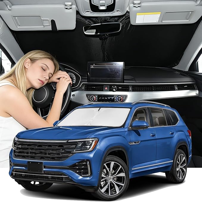 Windshield Sunshade for Volkswagen Atlas Cross Sport 2020-2026 4 Layers | Sun Shade Car Windshield Accessories Upgrade Blocks UV Rays Custom Fit Atlas Cross Sport 240T Keep Cool Foldable