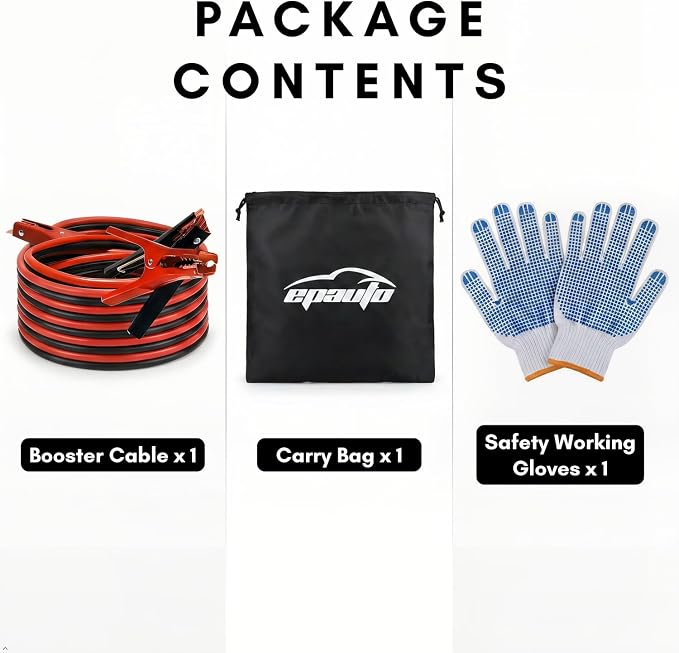 EPAuto 4 Gauge x 20 Ft Heavy Duty Jumper Cables Emergency Boost Kit Car/SUV | With Safety Gloves & Travel Bag (Safe Jump Start for Dead Batteries) For Car & SUV
