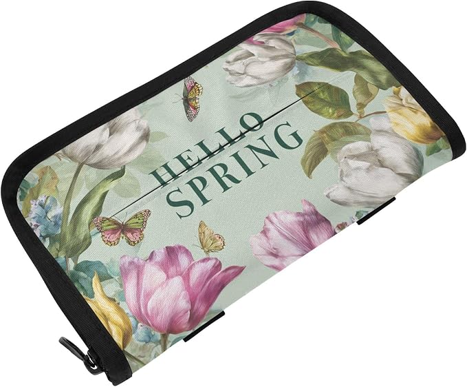 Green Spring Wildflowers Tulip Butterflies Car Tissue Holder Durable Napkin Holder Hanging Tissue Holders Case Car Tissues Bag for Sun Visor Seat Back Universal Auto