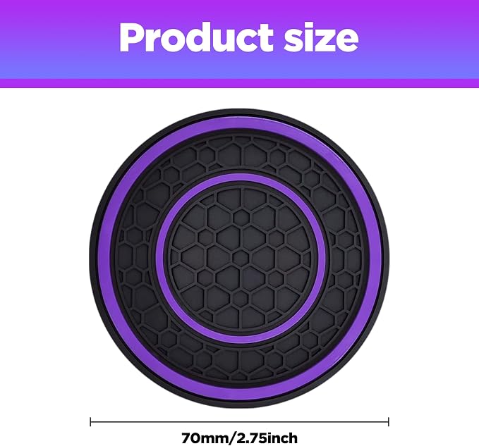 2 PCS Car Cup Holder Coaster,Car Coasters Cup Mats,2.75 Inch Universal Car Cup Coasters,Non-Slip Anti Dust Mats Cup Holder Insert Coaster, Suitable for Most Car Interior (Purple)