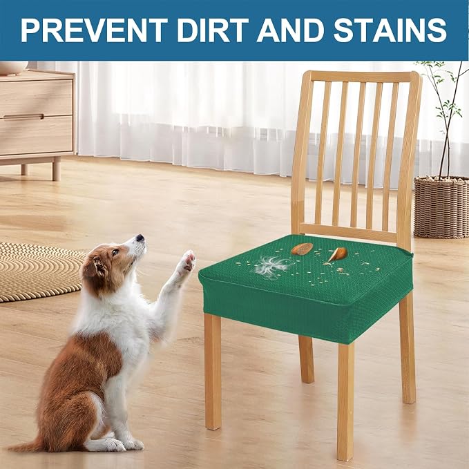 Smiry Waterproof Seat Covers for Dining Room Chairs Set of 2, Stretch Jacquard Removable Washable Chair Seat Slipcovers Protector, No Rear Covers, Chritsmas Green