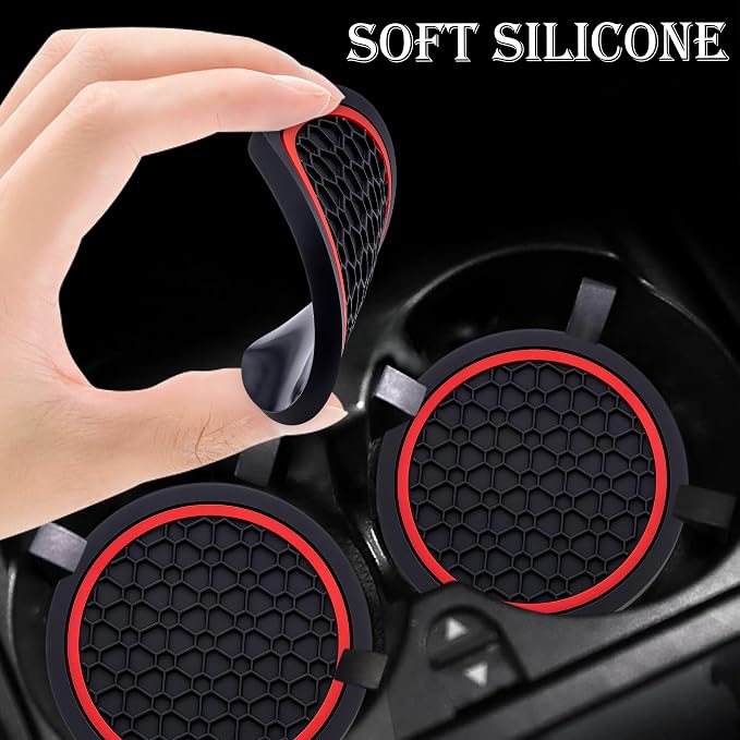 2-Piece Anti-Slip Car Cup Coaster Set – 2.75 Inch Auto Insert Drink Mats, Perfect for Coffee & Beverages – Stylish Interior Decor for Women & Girls (Black & Red)