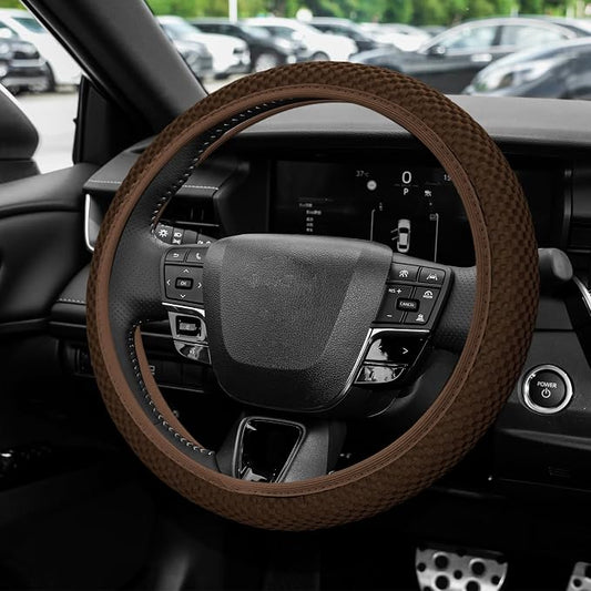 Elastic Stretch Steering Wheel Cover, Steering Wheel Protector, 15 Inch Anti-Slip Breathable Microfiber Ice Silk Protection, Easy Carry, Warm in Winter & Cool in Summer for Cars (Brown)