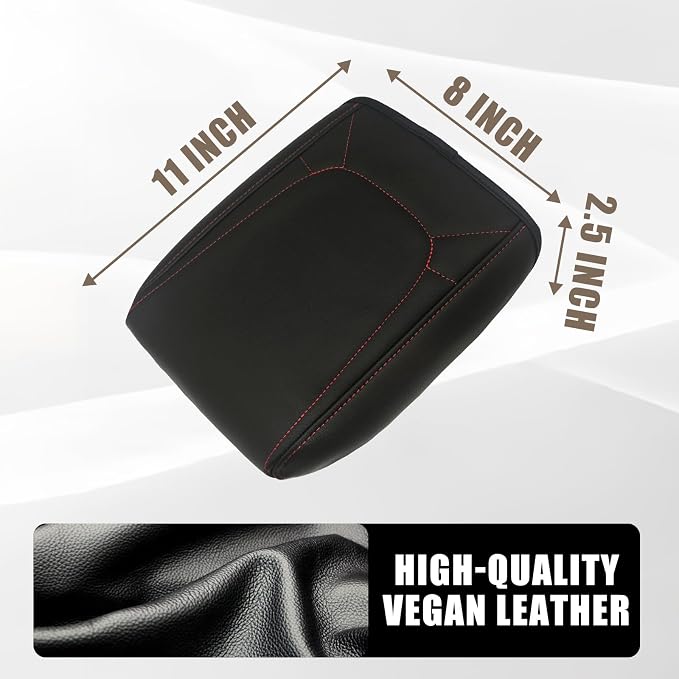 Muslogy Center Console Armrest Cover Fit for Chevy Colorado/GMC Canyon 2023-2025 2026 Accessories, Comfort Armrest Pad Console Lid Cushion Vegan Leather Regular Thick(Red Trim)