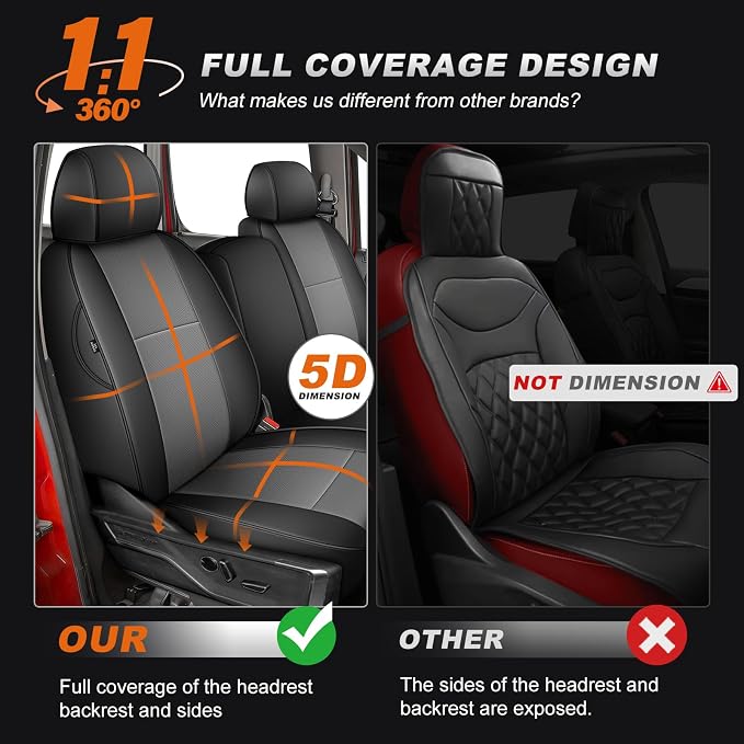 AOMSAZTO Truck Seat Covers for Chevrolet Silverado/GMC Sierra 1500 (2007-2013) 2500 3500 (2007-2014) Black+Gray Faux Leather Car Seat Covers Full Set(Rear 40/60 Split for Crew Cab)