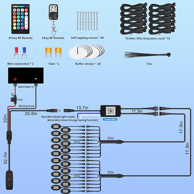 20Pods Heavy Duty Aluminum RGBW LED Rock Lights Kit for Trucks Pickup Dually Truck Off-Road, APP/RF Remote, Plug and Play&Pre Wired, IP67 Waterproof Multicolor Dual Zone 12V Underglow Accent Lights