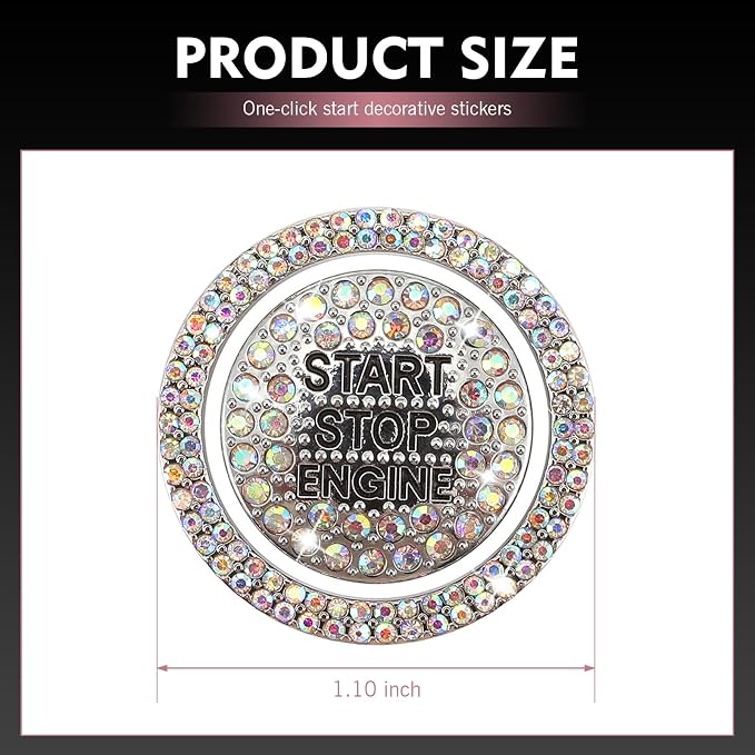 Crystal Rhinestone Car Engine Stop Decoration Ring Sticker, Sparkling Rhinestone Push Start Button Decorative Cover, Bling Interior Accessories for Women, Universal for Most Car(Multicolored)