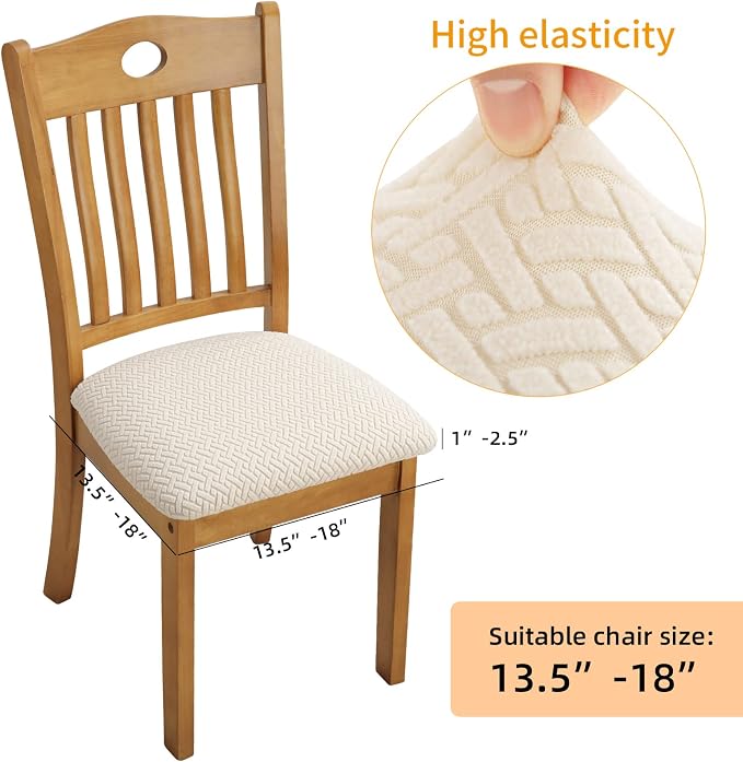 Fuloon Stretch Seat Cushion Covers 4 PCS, Washable Chair Seat Slipcover Chair Cover Dining Room for Hotel, Ceremony, Banquet Wedding Party (Beige, 4)
