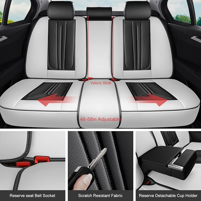 Car Seat Covers Full Set White and Black, Premium Leather Car Seat Covers, Waterproof and Breathable Seat Covers, Universal Car Seat Protector Fit for Cars, Trucks, SUVs, Pick-ups
