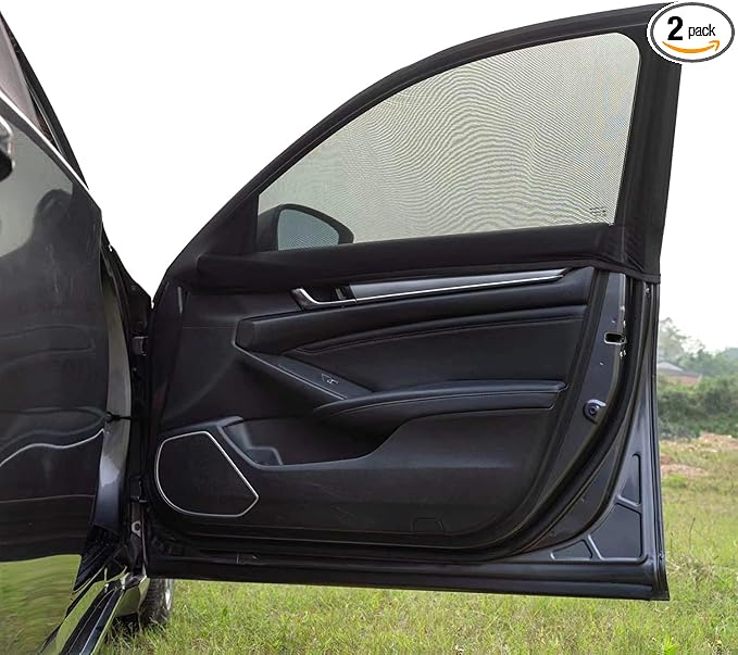 Car Front Side Window Shades,2 Pack Breathable Mesh Car Window Screens Sun Shades Covers for Car Camping, Fit for 95% of Sedan Cars and Medium SUVs