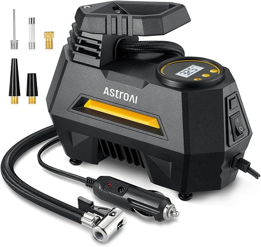 AstroAI AIRUN H1 Tire Inflator Portable Air Compressor,Fast Inflation Electric Air Pump for Car Tires-Car Accessory,9.8Ft Cord-12VDC-Powered Auto Shut-Off with Digital Pressure Gauge,LED Light,Yellow
