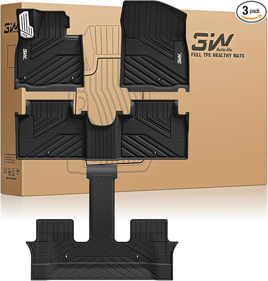 3W Floor Mats with Metal Pedals for 2026 Hyundai Palisade 7&8 Seats(Only Fit Gas), All Weather TPE Interior Protector Floor Liner, Custom Fit 1st, 2nd & 3rd Row Full Set Car Liner Accessories, Black