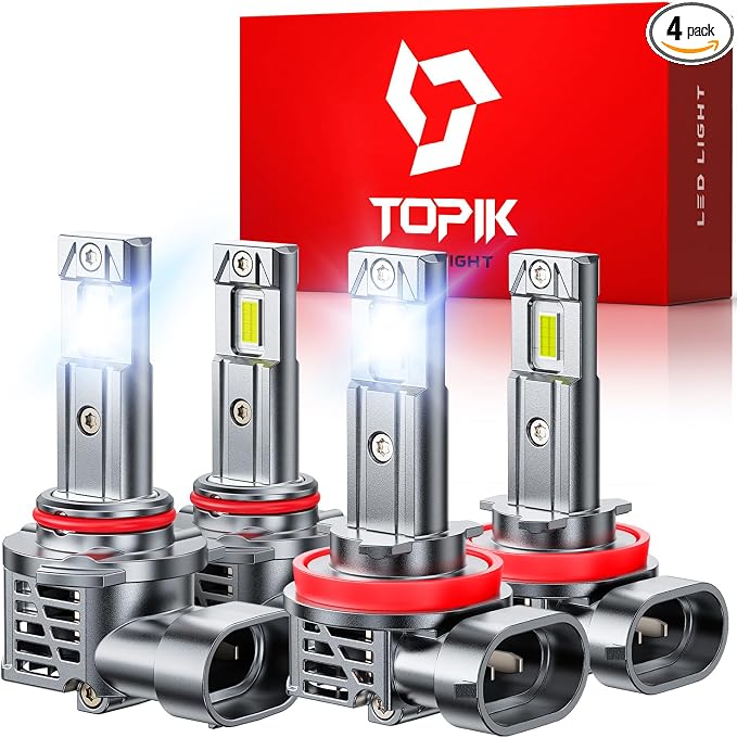 TOPIK H11 9005 Light Bulbs - 80,000LM [Upgraded-Gen] 900% Ultra-Bright | H8/H9 9005 Light Bulbs, 20 Years Long Lifespan, 3 Min Install, No Flicker, 99% Compatibility, 4PCS