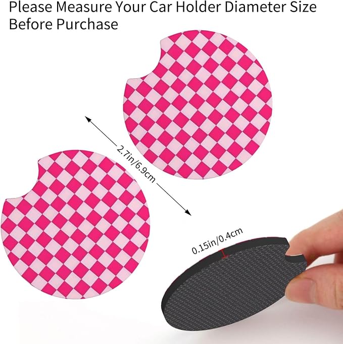 Pink Checkered Steering Wheel Cover - Pink Checkered Steering Wheel Cover Anti-Slip Breathable for 15 in Universal 2 Pcs Car Interior Cup Holder Pad for Men Women