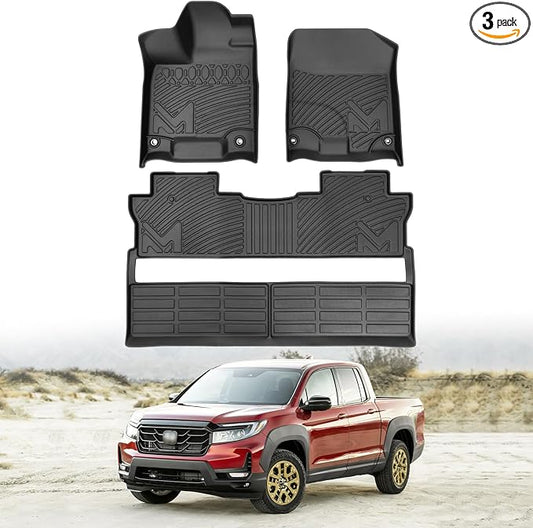 Floor Mats & Floor Liners Custom for 2017-2026 Honda Ridgeline Crew Cab, TPE Automotive All Weather Cover Protection Waterproof Black Front & Rear Row Full Set Car Mats, 3PCS