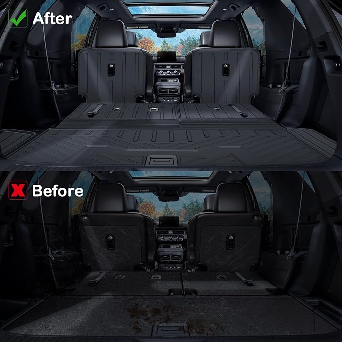 Floor Mats for 2023-2026 Honda Pilot Upgrade Trunk Mat with Backrest Mat All Weather Floor Liners TPE Rubber Cargo Liner Fit for 2026 Honda Pilot Anti-Slip Full Set Automobile Mats Accessories