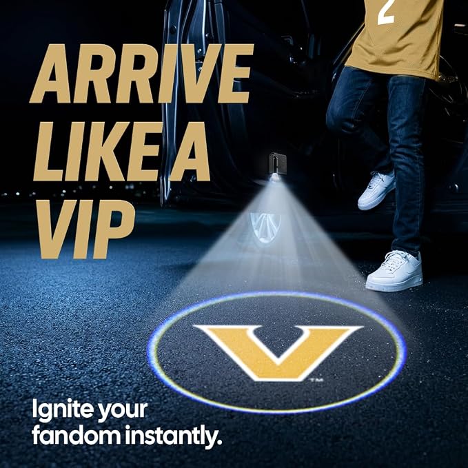Sporticulture American Football Vanderbilt Commodores Car Door Lights Logo Shadow Display - Officially Licensed NCAA Car Accessories - Show Your Team Pride - Battery Powered, Universal Fit