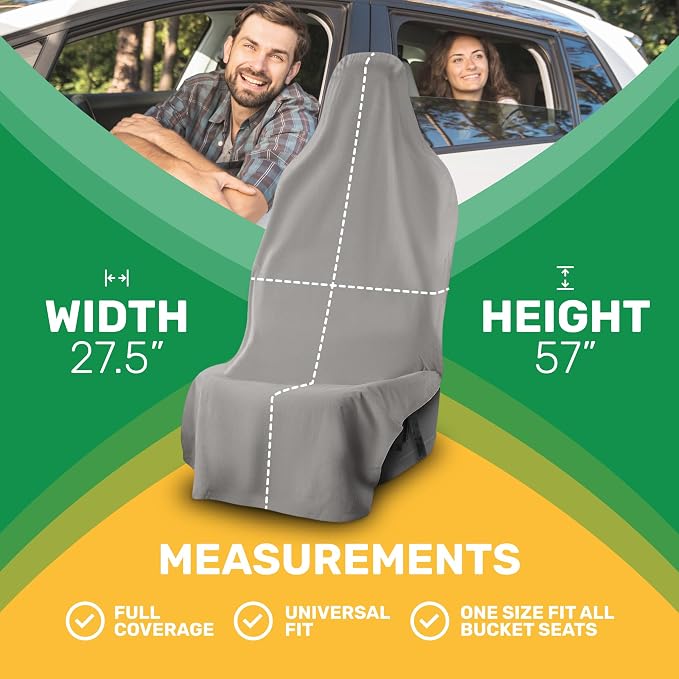 UltraSport Waterproof Towel Car Seat Cover, Universal Fit, Sweatproof & Odor-Resistant Front Seat Protector, Quick-Dry, Machine Washable for Gym, Pets, Travel, Outdoor Adventures, Gray