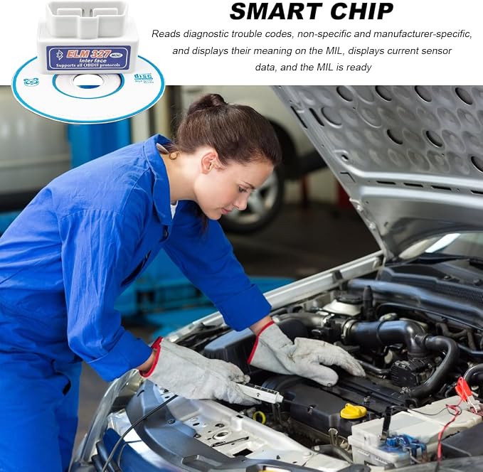 ELM327 OBDII Car Auto Diagnostic Scanner, Professional Mini Bluetooth Scan Tool Engine Fault Code Reader, Wireless Failure Detector Interface Adapter for Most OBD II Vehicles (White)