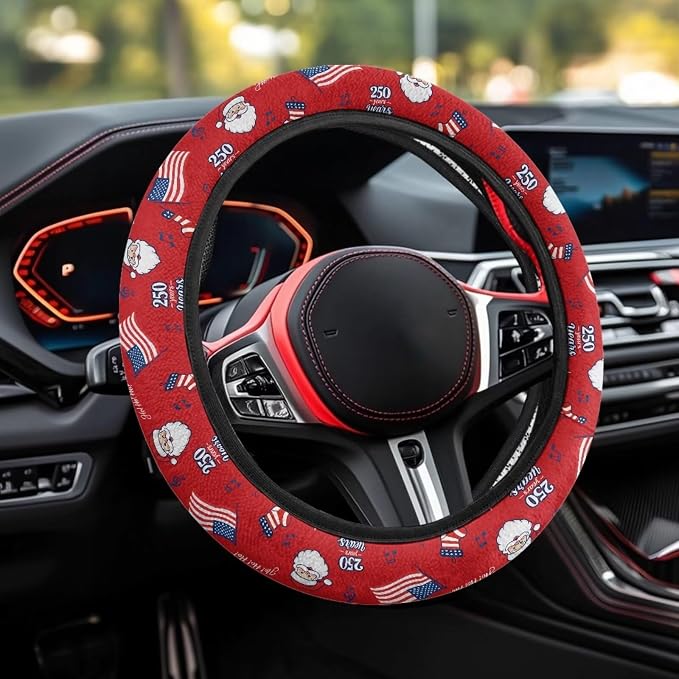 AFPANQZ Car Steering Wheel Covers 14-15" inch for Most Car Sedans SUVs | Santa Claus American 250th Print, Women Men Car Interior Accessories Universal Fit Auto, Suvs, Truck