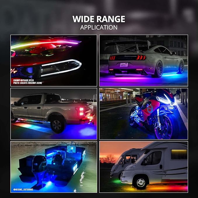 OPT7 Aura DreamColor Underglow Chasing Light Kit with APP & Remote Control | Rainbow Light Effects, RGB-IC LED Strips, 12V Neon Accent Lighting, Waterproof Exterior Underbody Accessories, Universal Fit