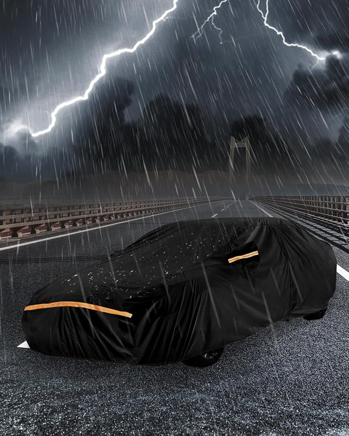 Car Cover Waterproof All Weather Custom Fit for Chevy Camaro 2010-2025, Heavy Duty Outdoor Full Exterior Cover for Automobiles, Sun Rain UV Dust Snow Protection with Door Zipper-Black