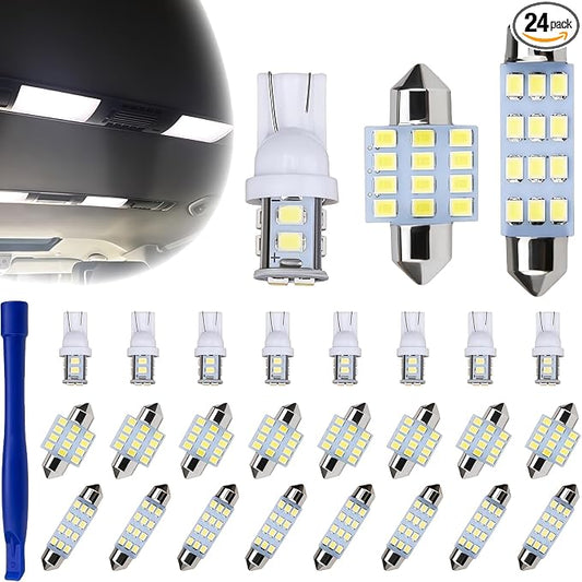 24 PCS Car Interior LED Lights Kit 194 T10 DE3175 578 31mm 41mm LED Bulbs Interior Replacement Bulbs for Car Map License Plate Door Side Marker Dome Light (White)