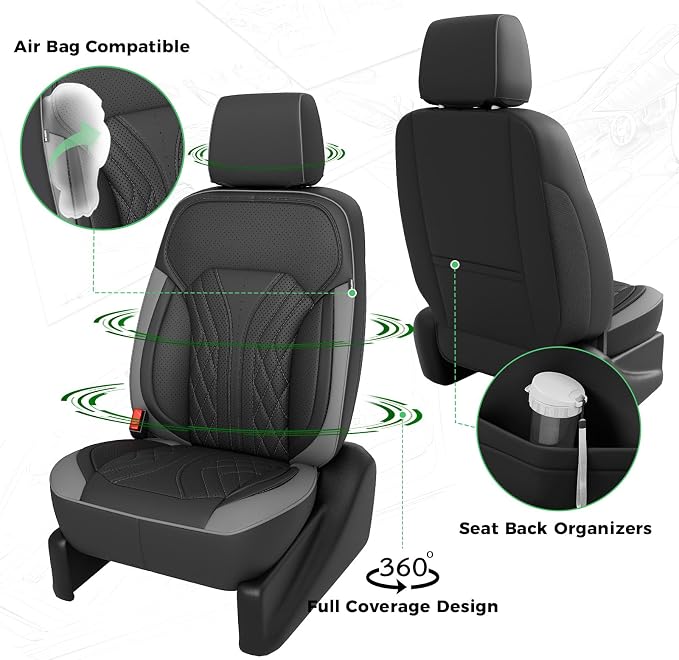 Truck Leather Seat Covers for Chevy Silverado Gmc Sierra 2014-2019 | Crew Cab 1500/2500/3500HD, Bucket Seat, NO Rear Seatback Storage, Scratch-resistant, Easy-clean, Pickup Protector, Full Set