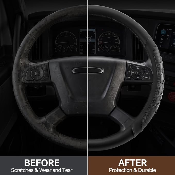 West Llama Semi Truck Steering Wheel Cover, Universal Fit 17.5-18 Inch Large Steering Wheels for RV, Big Rig, 18 Wheeler, Commercial Trucks and Buses (Extra Large Size-Black)
