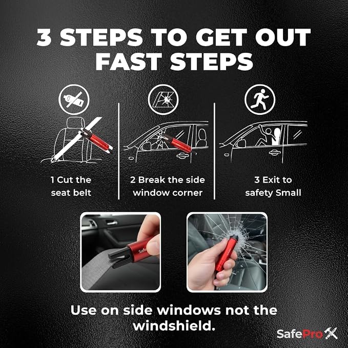 SafeProX 2 in 1 Emergency Escape Tool, Life Saving Car Window Breaker & Seatbelt Cutter - Car Window Hammer for Quick Accident Aid & Safety on The Go with Seat Belt Cutter. (Pack of 2)