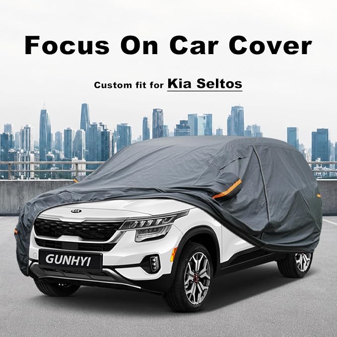 GUNHYI Premium Car Cover Custom Fit Kia Seltos, 16 Layers Heavy Duty Car Cover Waterproof All Weather with Zipper Door for Sun Rain Snow Dust Uv Protection