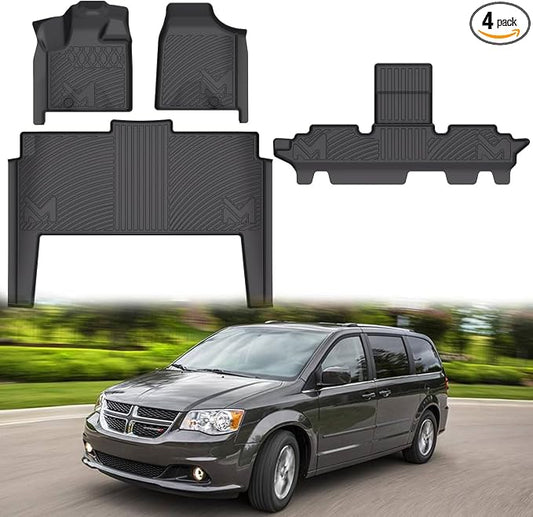 TPE Automotive Floor Mats Custom for 2011-2021 Dodge Grand Caravan 7 Seats/ 08-16 Town & Country, All Weather Protection Waterproof Floor Liner Front & Rear Row Full Set Car Mats