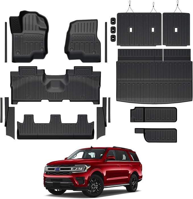 Floor Mats for 2018-2024 Ford Expedition Max 8-Seat Accessories | All-in-One TPE Set, Odorless & Durable, All-Weather Protection, Ideal for families, Easy to Spray Clean, Quick Setup
