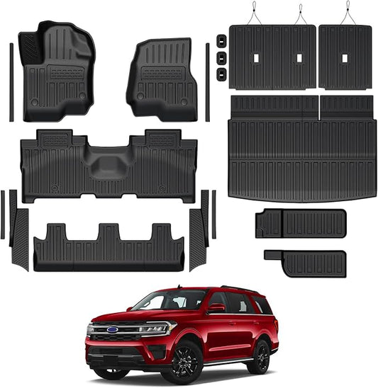 Floor Mats for 2018-2024 Ford Expedition Max 8-Seat Accessories | All-in-One TPE Set, Odorless & Durable, All-Weather Protection, Ideal for families, Easy to Spray Clean, Quick Setup