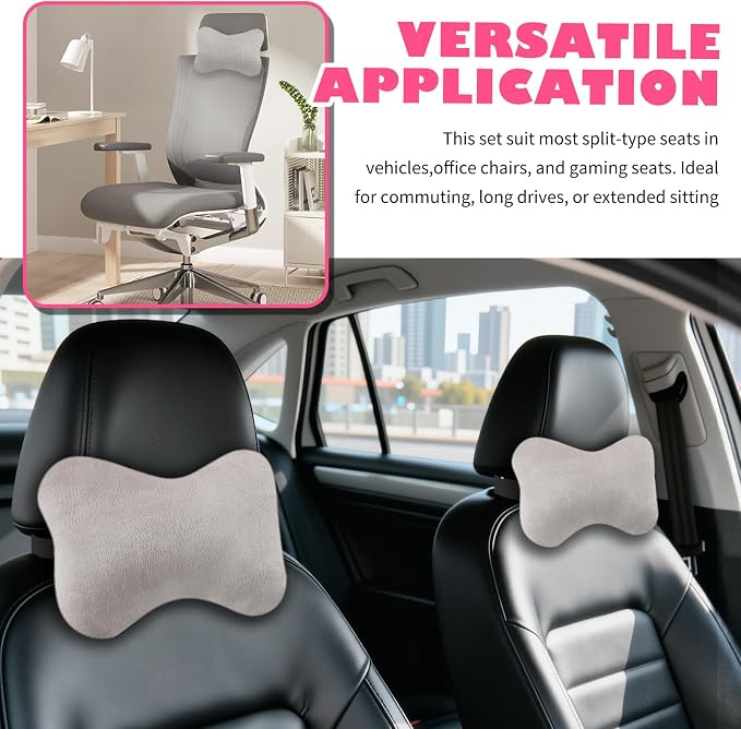 2PCS Soft Car Headrest Pillow,Ergonomic Car Neck Pillow (Gray) | for Driving Relief Neck Fatigue,Universal Cars Pillows Headrest for Cars Interior Accessories with Detachable Cover