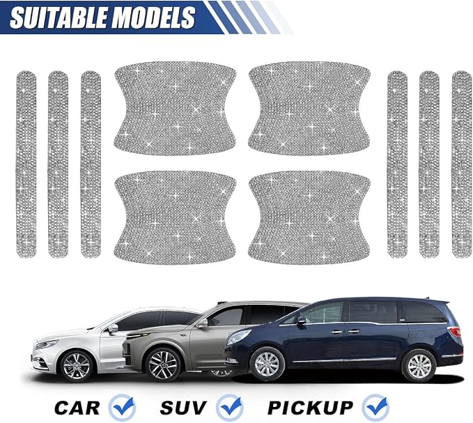ZIMISI 10PCS Bling Car Door Handle Protector, Crystal Rhinestone Anti-Scratch Car Bowl Decoration Sticker Decal, Universal Auto Exterior Door Protective Covers Accessories for Women (White)