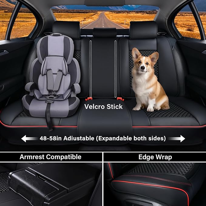 Coverado Leather Seat Covers for Car, Waterproof Car Seat Covers Full Set, 2 in 1 Conversions Car Seat Cover Protector Car Accessories Universal Fit for Most Cars SUVs and Trucks (Black&Red)