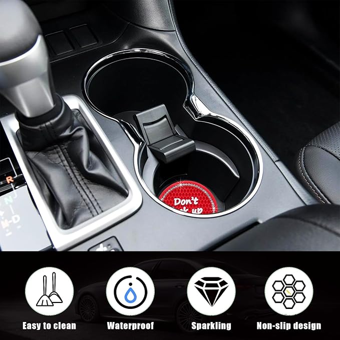 Ziciner 2 Pack Bling Car Cup Holder Coaster, 2.75 Inch Anti-Slip Auto Insert Cup Coaster, Crystal Car Drink Cup Mat Perfect for Women Girls, Universal Interior Decor Accessories (Red)