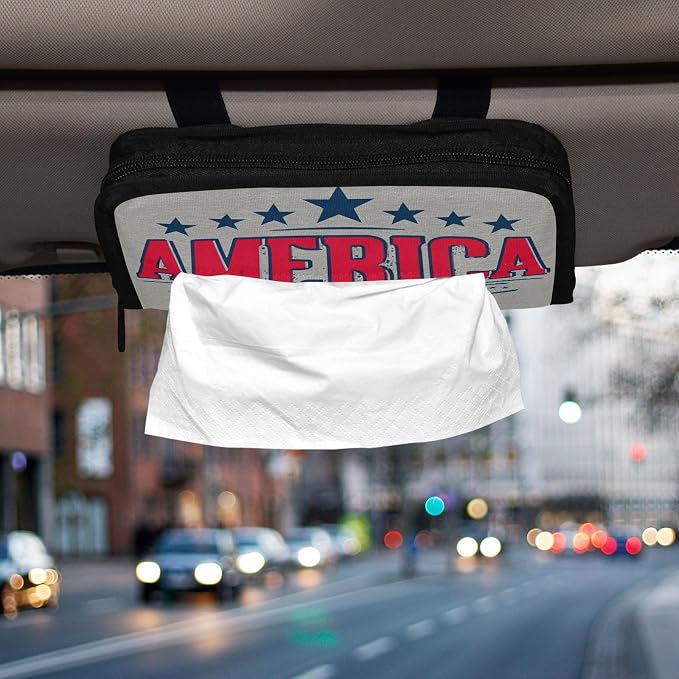 Car Tissue Holder Car Napkin Holder Tissue Box Dispenser Storage Case Sun Visor Mask Holder Accessories with Adjustable Straps Reusable Refillable USA Patriotic 1776