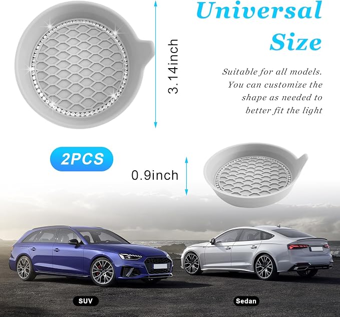Ziciner 2 PCS Car Cup Coaster Holders, 3.15 Inch Silicone Anti-Slip Auto Insert Coaster, Crystal Rhinestone Car Drink Cup Mat, Universal Durable Auto Interior Accessories (Grey, 2Pack)