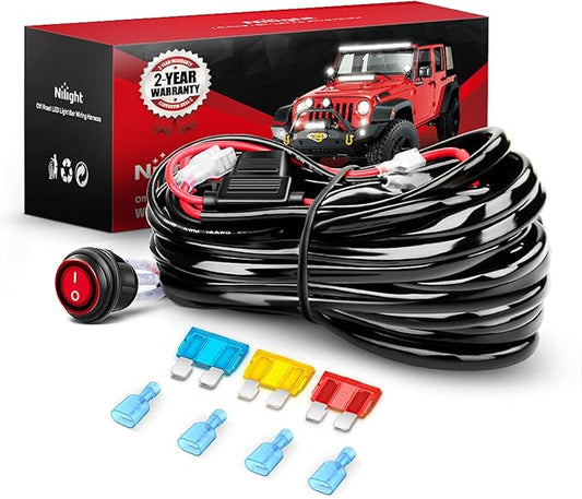 Nilight LED Light Bar Wiring Harness Kit - 2 Leads 14AWG Heavy Duty 12V On Off Switch Power Relay Blade Fuse for Off Road LED Work Light