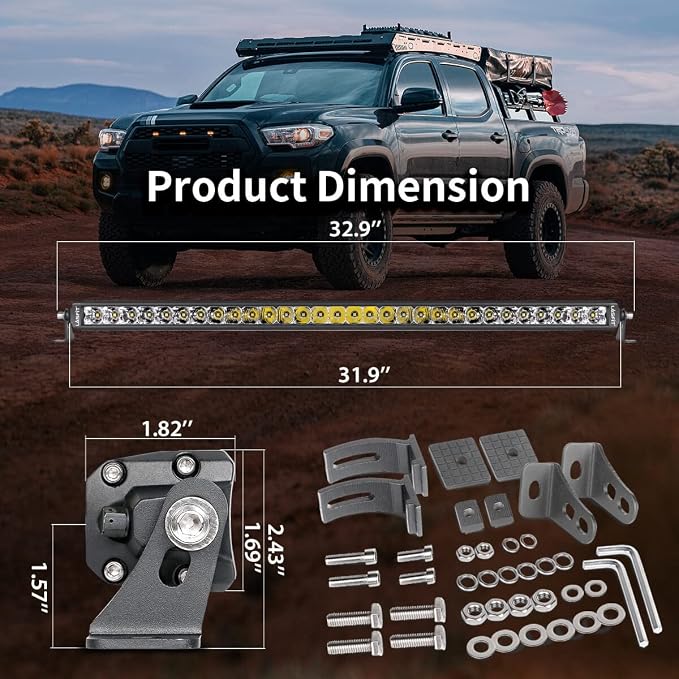 LASFIT 32 inch LED Light Bar Slim Single Row LED Bar Spot Flood Combo 6000K | IP67 Waterproof Off Road LED Bumper Grille Lights for Tacoma Tundra 4Runner F150 Silverado Colorado Wrangler GX LX
