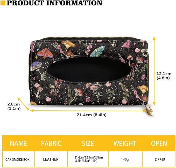 Mushroom Print PU Leather Car Tissue Holder for Car Car Visor Accessories Universal Visor Tissue Holder Napkin Holder for Sedans SU